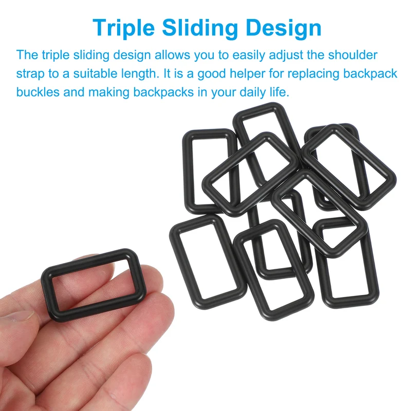 10 Pcs Metal Rectangle Rings Buckle, 32mm Slider Strap Fastener, Black