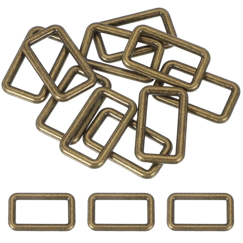 10 Pcs Metal Rectangle Rings Buckle, 32mm Slider Strap Fastener, Copper