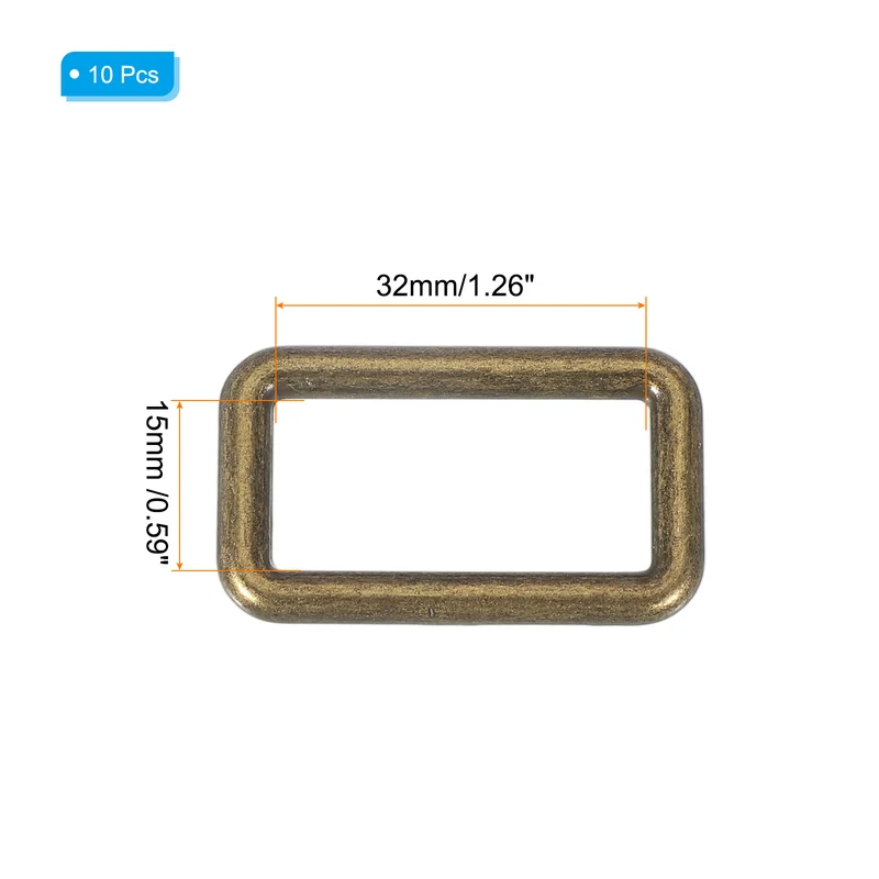 10 Pcs Metal Rectangle Rings Buckle, 32mm Slider Strap Fastener, Copper