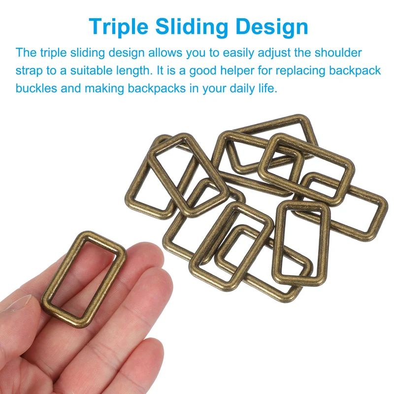 10 Pcs Metal Rectangle Rings Buckle, 32mm Slider Strap Fastener, Copper