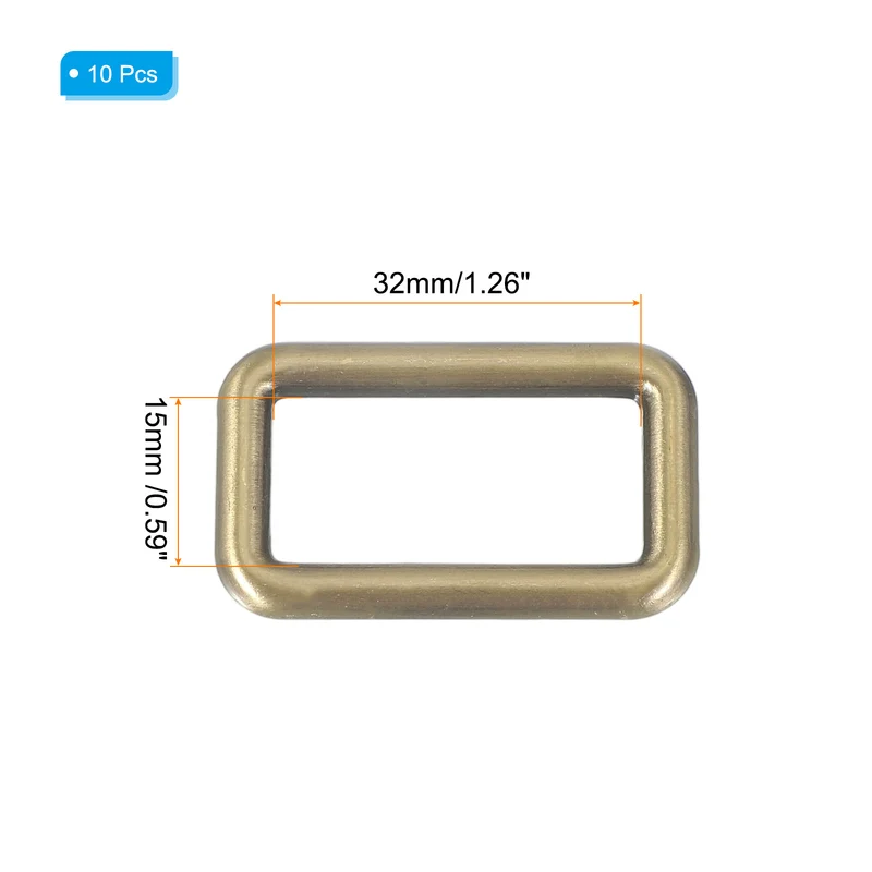 10 Pcs Metal Rectangle Rings Buckle, 32mm Slider Strap Fastener, Bronze