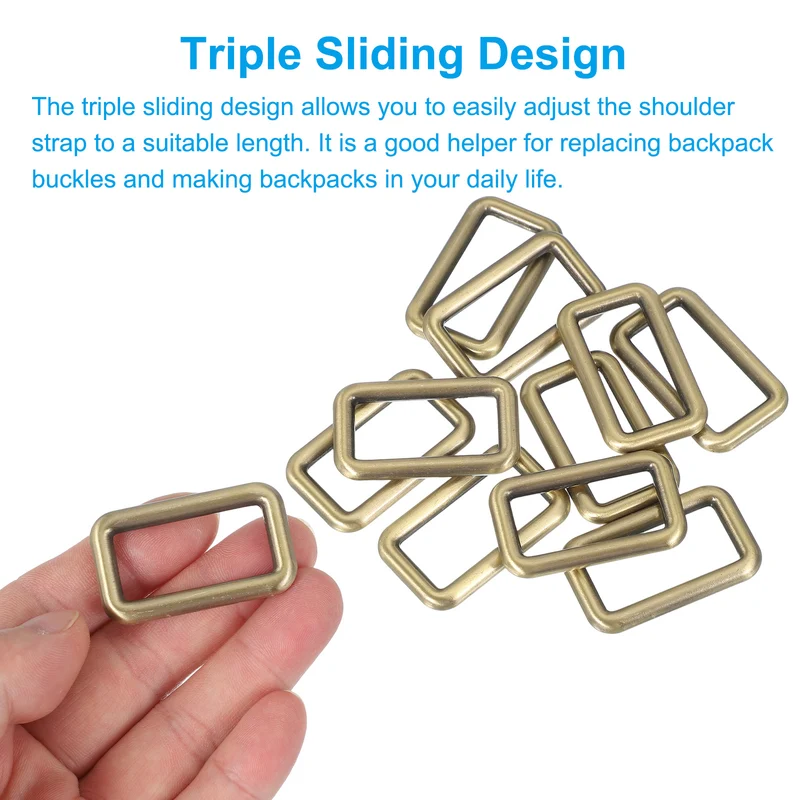 10 Pcs Metal Rectangle Rings Buckle, 32mm Slider Strap Fastener, Bronze