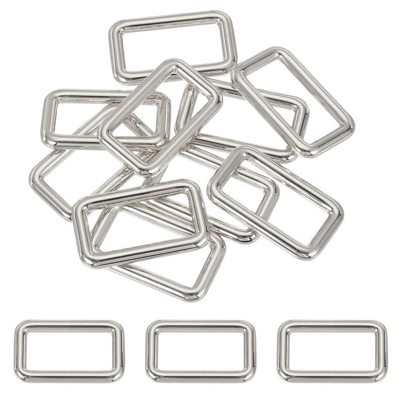 10 Pcs Metal Rectangle Rings Buckle, 32mm Slider Strap Fastener, Silver