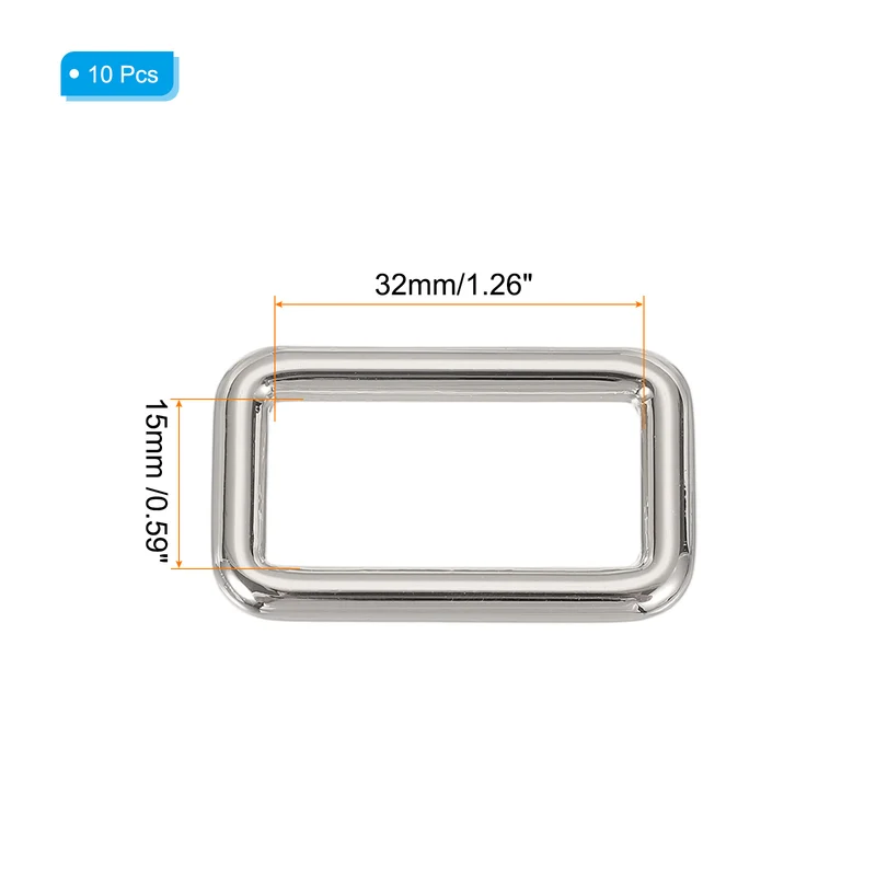 10 Pcs Metal Rectangle Rings Buckle, 32mm Slider Strap Fastener, Silver