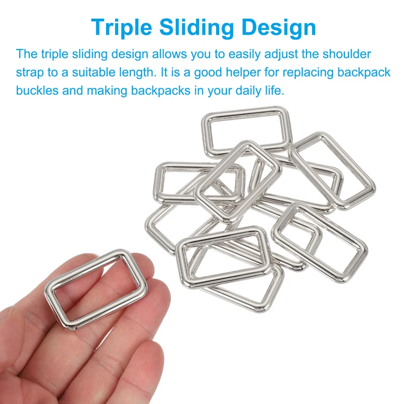 10 Pcs Metal Rectangle Rings Buckle, 32mm Slider Strap Fastener, Silver