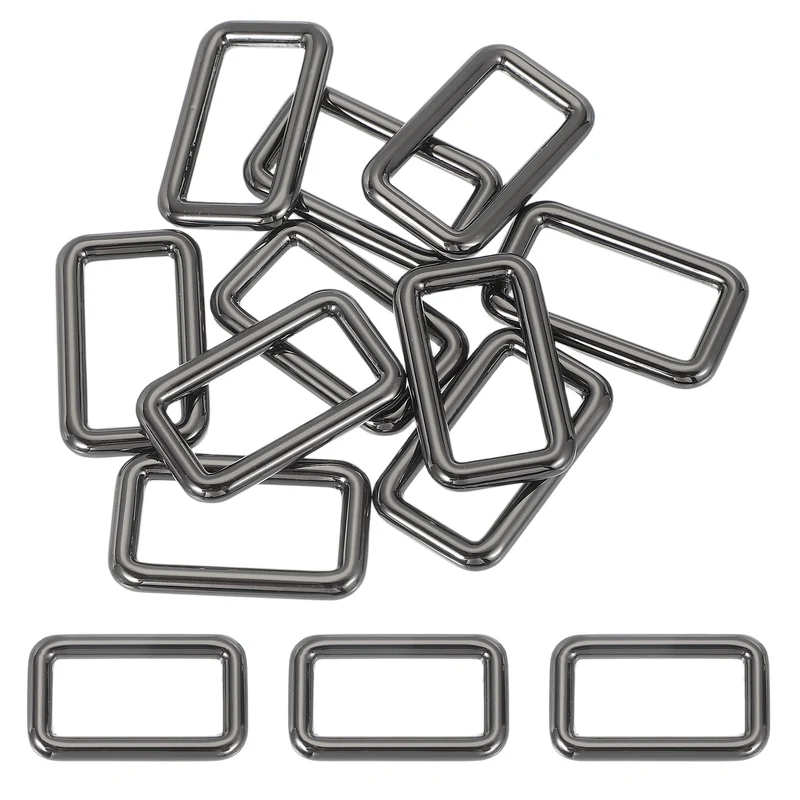 10 Pcs Metal Rectangle Rings Buckle, 32mm Slider Strap Fastener, Bright Black