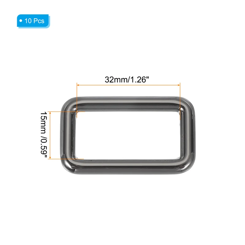 10 Pcs Metal Rectangle Rings Buckle, 32mm Slider Strap Fastener, Bright Black