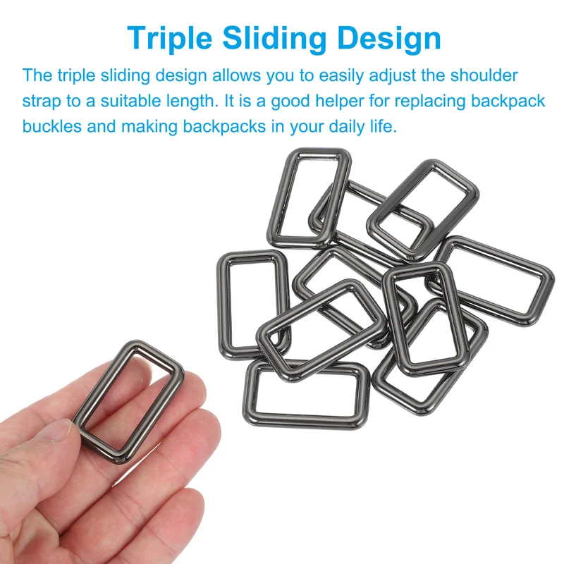 10 Pcs Metal Rectangle Rings Buckle, 32mm Slider Strap Fastener, Bright Black