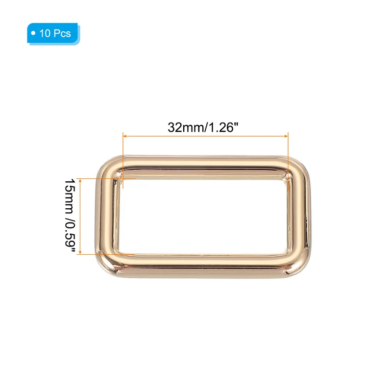 10 Pcs Metal Rectangle Rings Buckle, 32mm Slider Strap Fastener, Gold