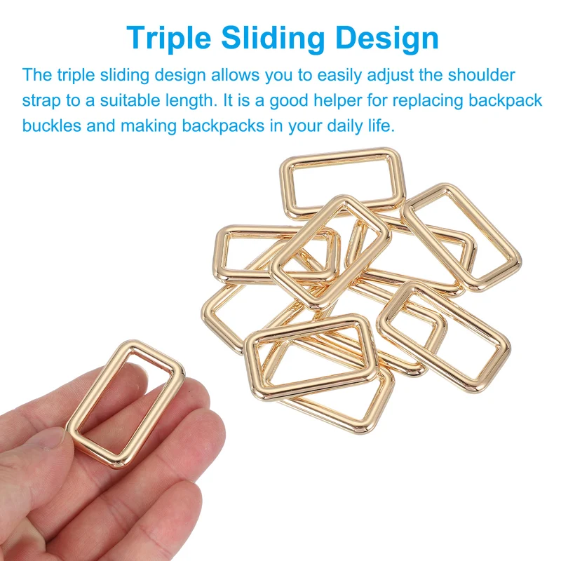 10 Pcs Metal Rectangle Rings Buckle, 32mm Slider Strap Fastener, Gold