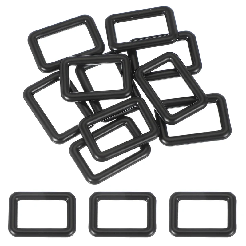 10 Pcs Metal Rectangle Rings Buckle, 25mm Slider Strap Fastener, Black