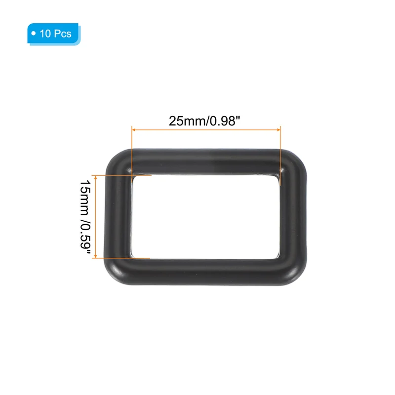 10 Pcs Metal Rectangle Rings Buckle, 25mm Slider Strap Fastener, Black