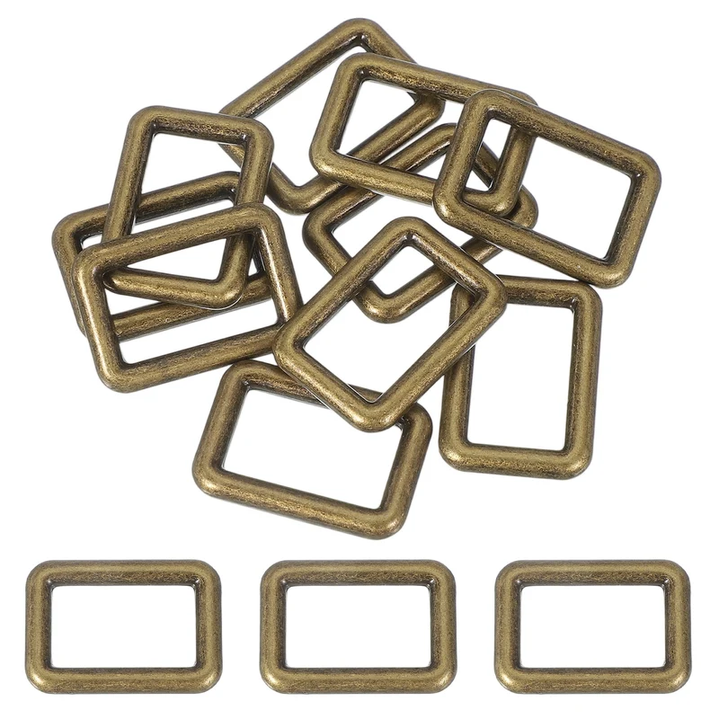 10 Pcs Metal Rectangle Rings Buckle, 25mm Slider Strap Fastener, Copper