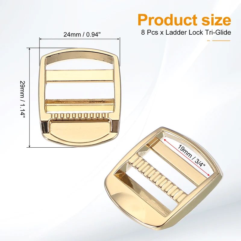 8pcs Ladder Lock Buckle Slider 3/4" Zinc Alloy Adjustable Buckle, Light Gold