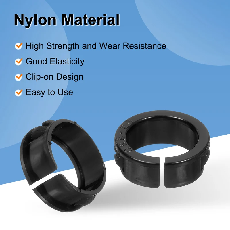 12Pcs 1" Mounting Dia Opened Snap Bushing Black Round Nylon Snap in Cable