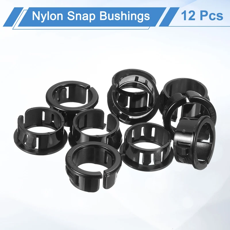 12 Pcs 13/16" Mounting Dia Opened Snap Bushing - Black Round Nylon Snap in Cable