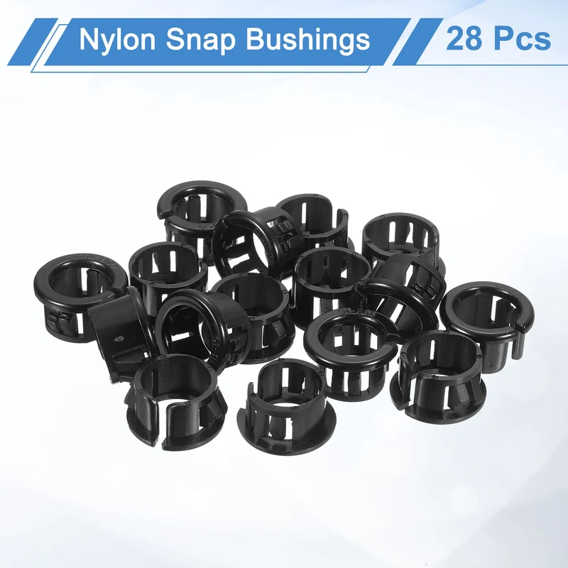28 Pcs 5/8" Mounting Dia Opened Snap Bushing - Black Round Nylon Snap in Cable