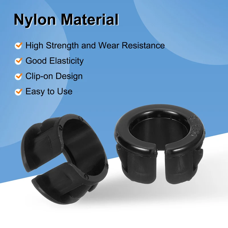 28 Pcs 5/8" Mounting Dia Opened Snap Bushing - Black Round Nylon Snap in Cable