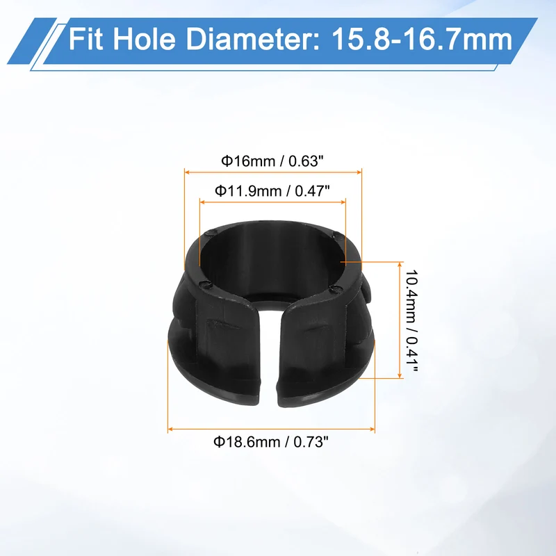 18Pcs 5/8" Mounting Dia Opened Snap Bushing Black Round Nylon Snap in Cable