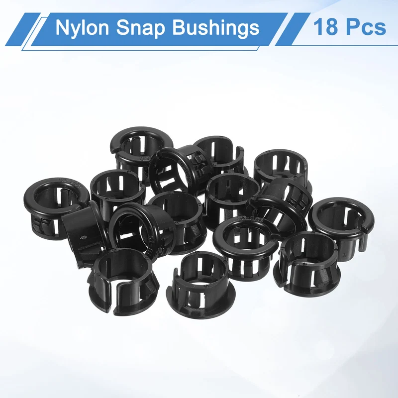 18Pcs 5/8" Mounting Dia Opened Snap Bushing Black Round Nylon Snap in Cable