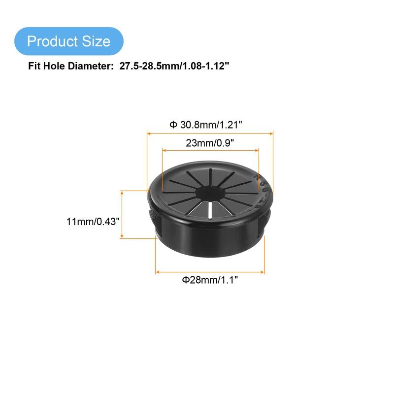 Snap Bushing Grommet, 1.1"(28mm) Mount Dia, 18Pcs Nylon Bushing Grommet, Black