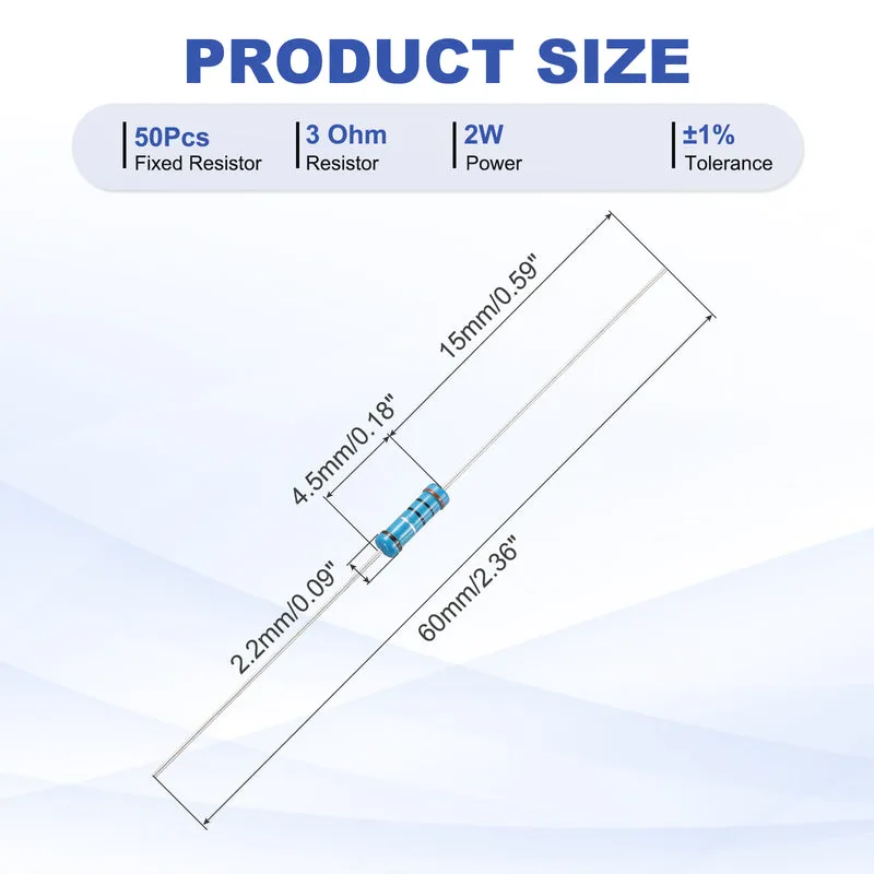 3 Ohm Resistor, 50Pcs 2W Metal Film Fixed Resistor 1% Tolerance