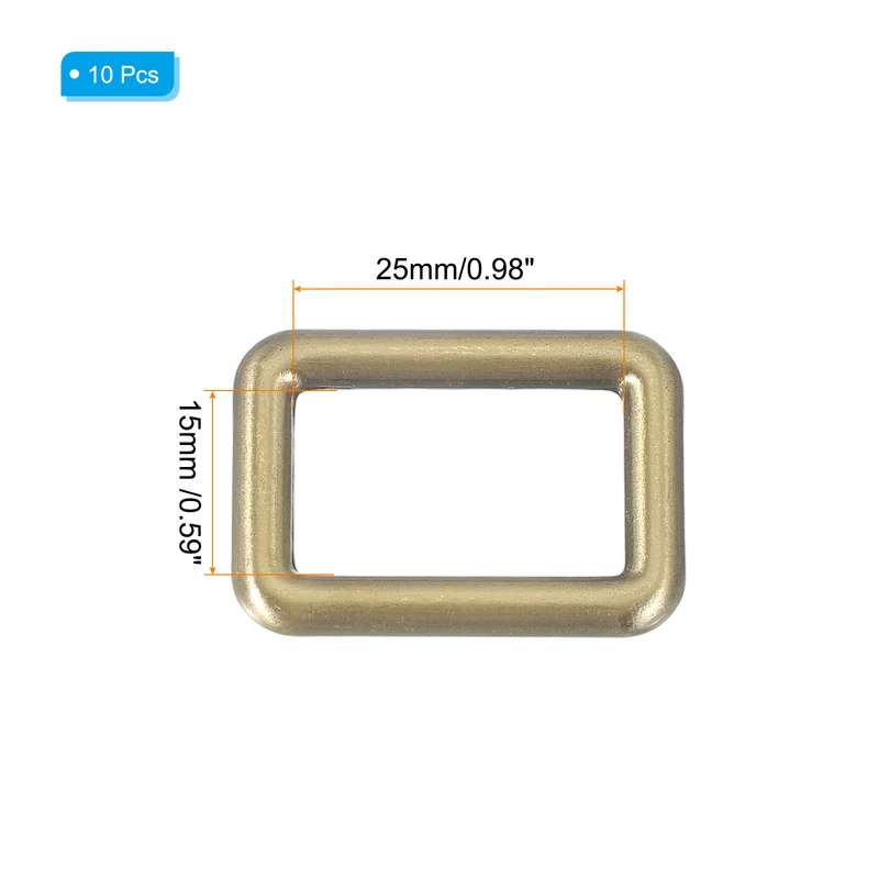 10 Pcs Metal Rectangle Rings Buckle, 25mm Slider Strap Fastener, Bronze