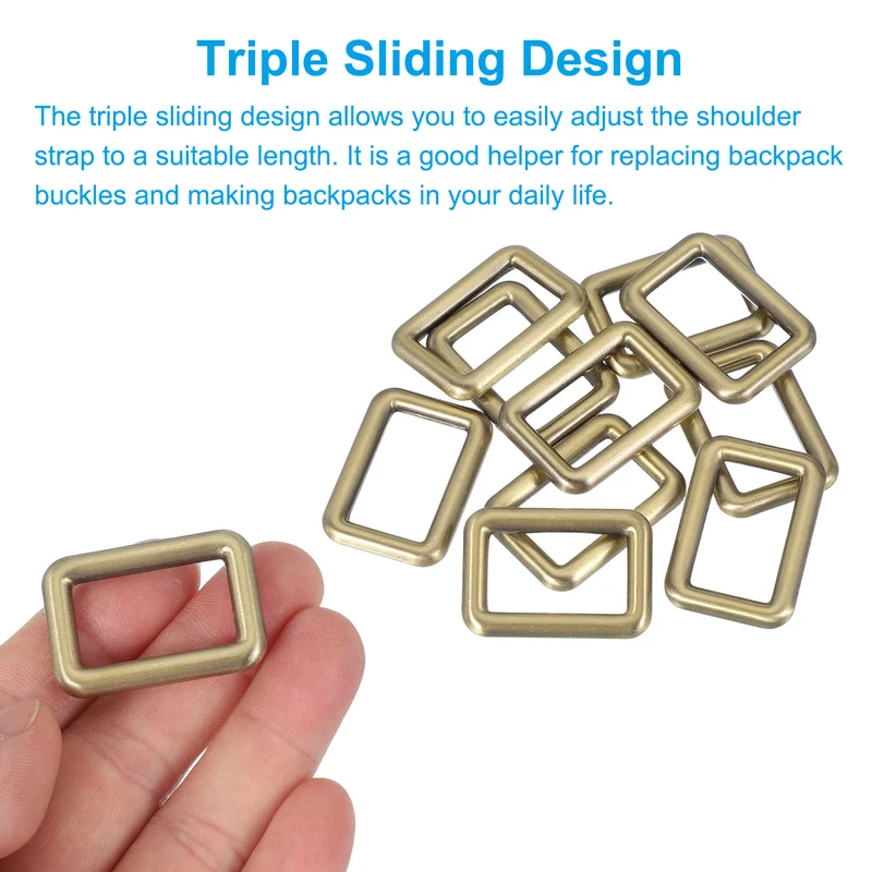 10 Pcs Metal Rectangle Rings Buckle, 25mm Slider Strap Fastener, Bronze