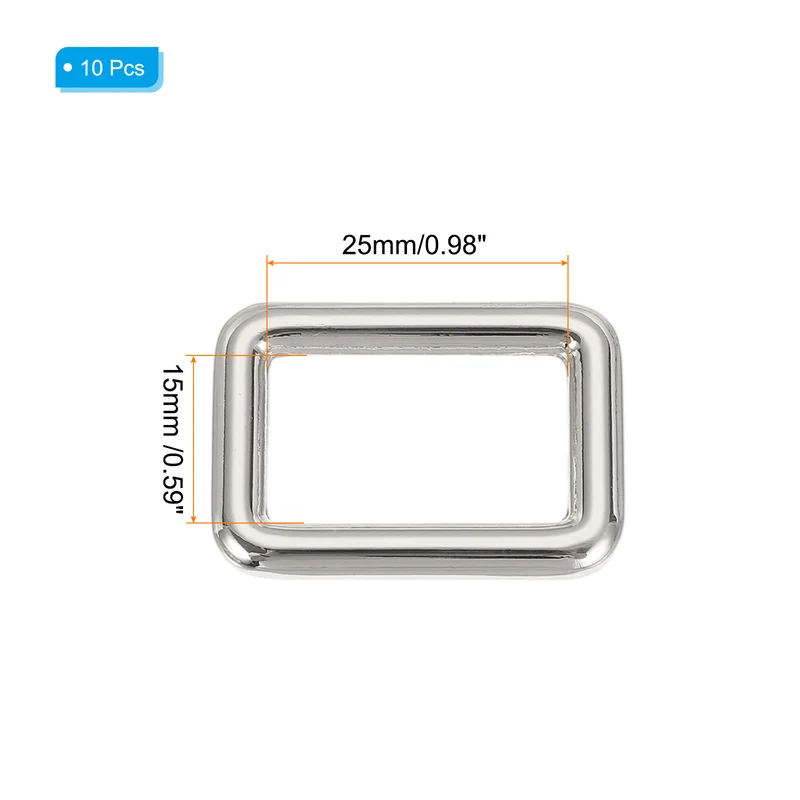 10 Pcs Metal Rectangle Rings Buckle, 25mm Slider Strap Fastener, Silver