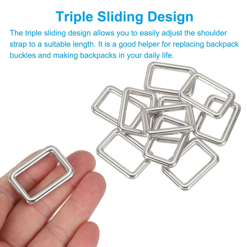 10 Pcs Metal Rectangle Rings Buckle, 25mm Slider Strap Fastener, Silver