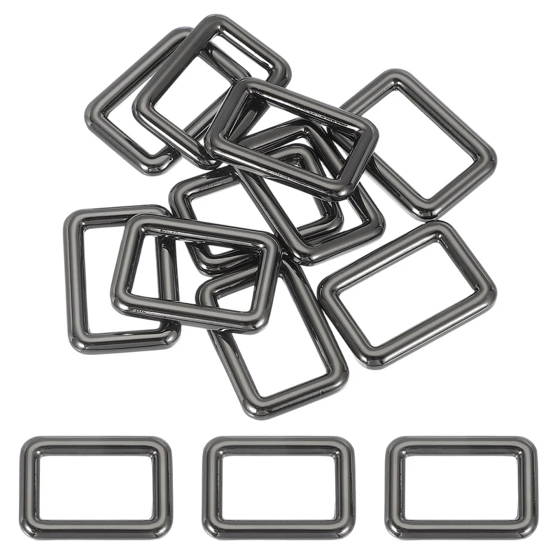 10 Pcs Metal Rectangle Rings Buckle, 25mm Slider Strap Fastener, Bright Black