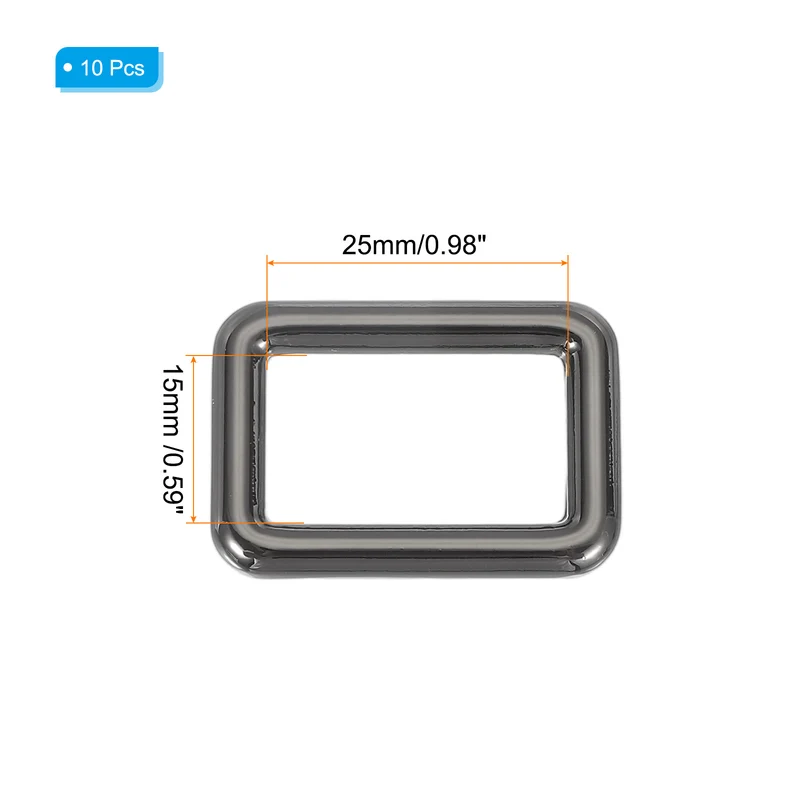 10 Pcs Metal Rectangle Rings Buckle, 25mm Slider Strap Fastener, Bright Black