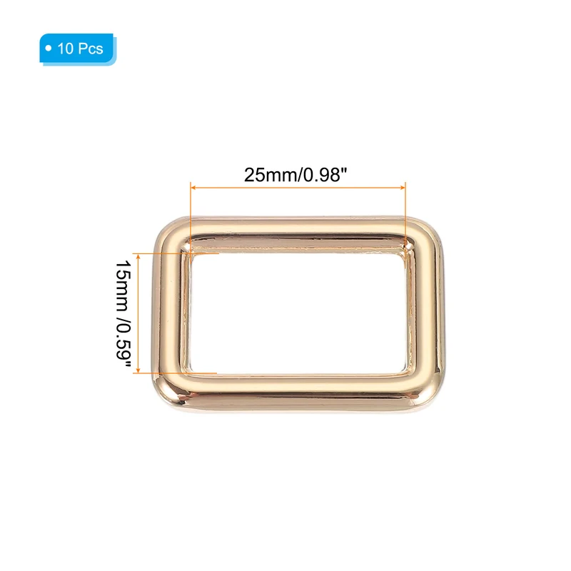 10 Pcs Metal Rectangle Rings Buckle, 25mm Slider Strap Fastener, Gold