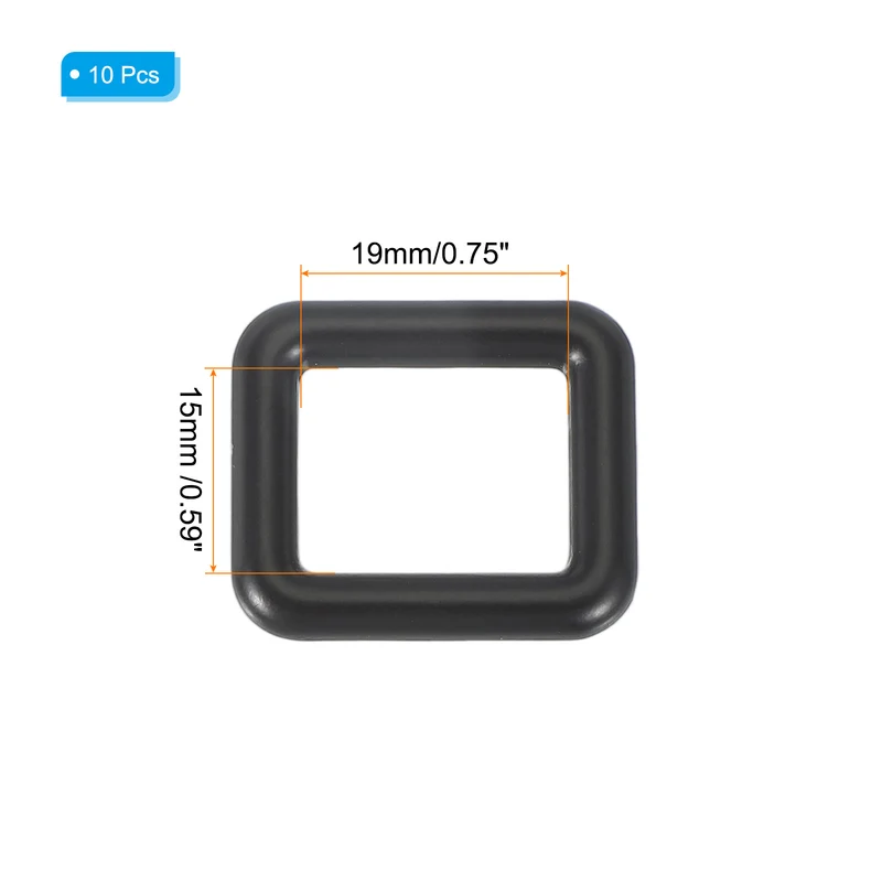 10 Pcs Metal Rectangle Rings Buckle, 19mm Slider Strap Fastener, Black