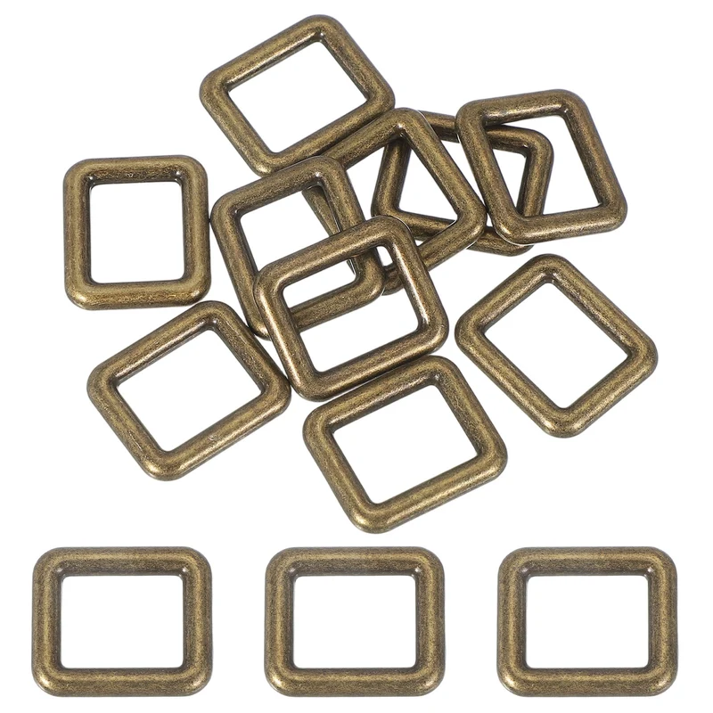 10 Pcs Metal Rectangle Rings Buckle, 19mm Slider Strap Fastener, Copper