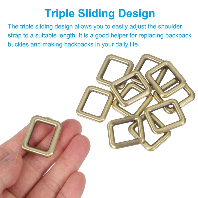 10 Pcs Metal Rectangle Rings Buckle, 19mm Slider Strap Fastener, Bronze