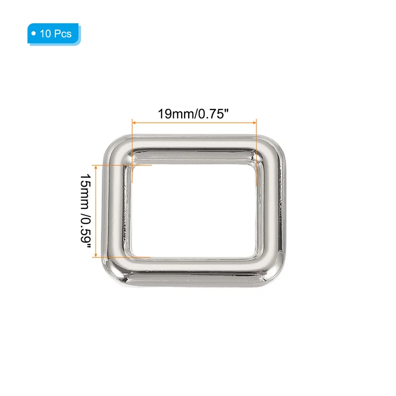10 Pcs Metal Rectangle Rings Buckle, 19mm Slider Strap Fastener, Silver