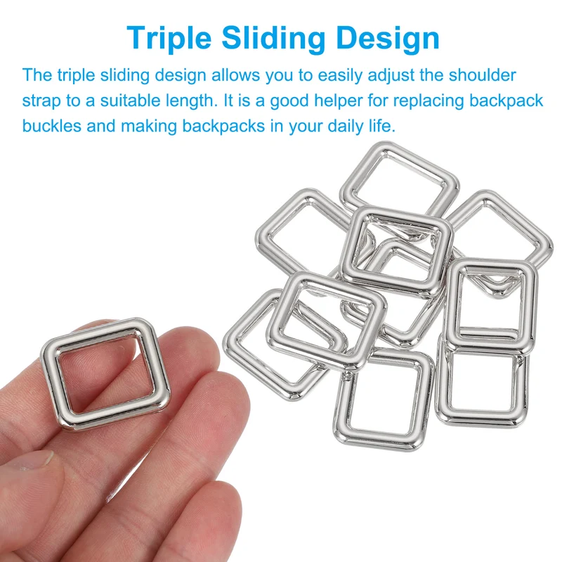 10 Pcs Metal Rectangle Rings Buckle, 19mm Slider Strap Fastener, Silver
