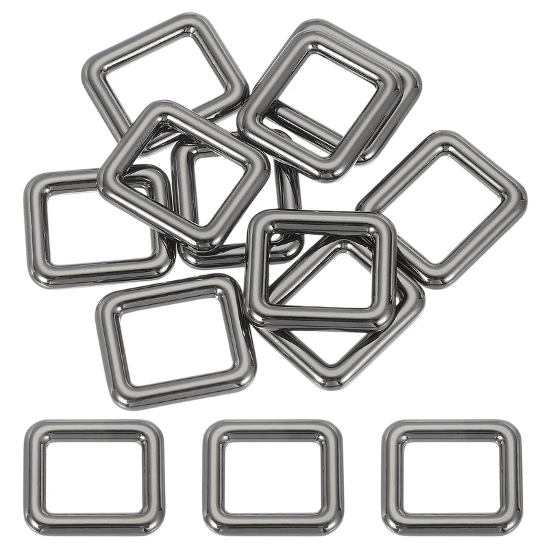 10 Pcs Metal Rectangle Rings Buckle, 19mm Slider Strap Fastener, Bright Black