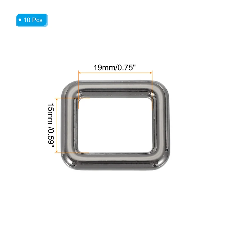 10 Pcs Metal Rectangle Rings Buckle, 19mm Slider Strap Fastener, Bright Black