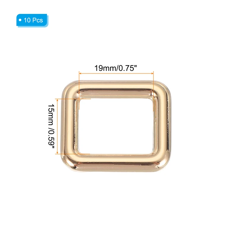 10 Pcs Metal Rectangle Rings Buckle, 19mm Slider Strap Fastener, Gold