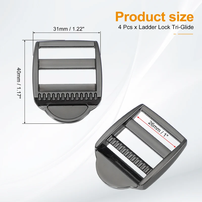 4pcs Ladder Lock Buckle Slider 1" Zinc Alloy Adjustable Buckle, Black-Gray