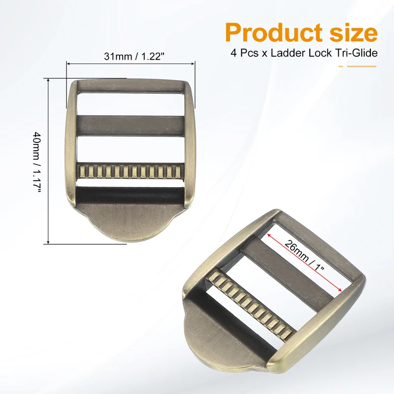 4pcs Ladder Lock Buckle Slider 3/4" Zinc Alloy Adjustable Buckle, Light Gold 7