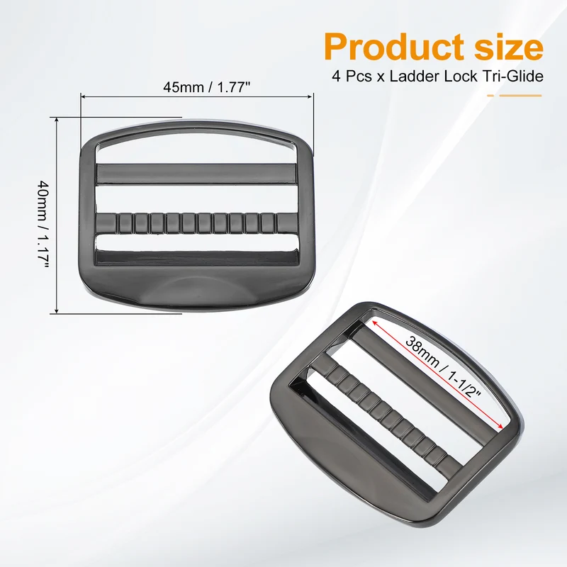 4pcs Ladder Lock Buckle Slider 1-1/2" Zinc Alloy Adjustable Buckle, Black-Gray 7