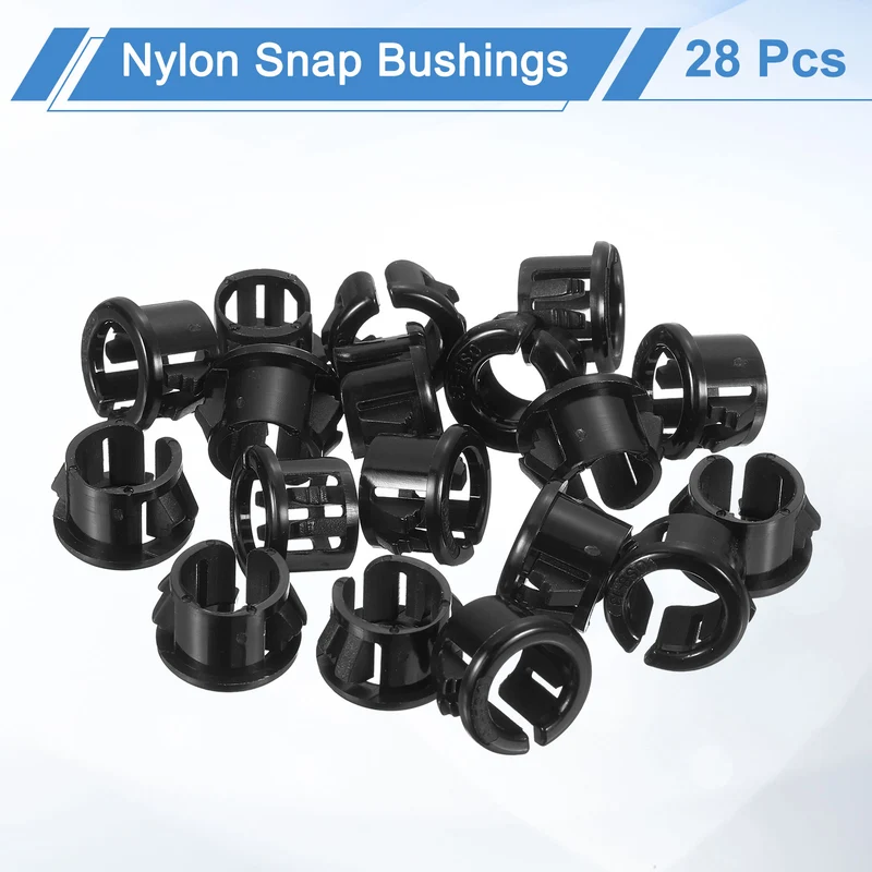 28Pcs 1/2" Mounting Dia Opened Snap Bushing Black Round Nylon Snap in Cable