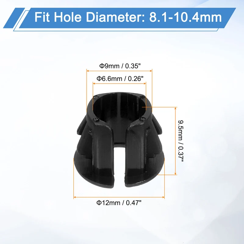 38 Pcs 11/32" Mounting Dia Opened Snap Bushing - Black Round Nylon Snap in Cable