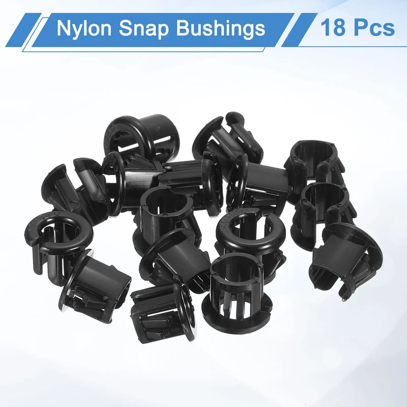 18 Pcs 11/32" Mounting Dia Opened Snap Bushing - Black Round Nylon Snap in Cable