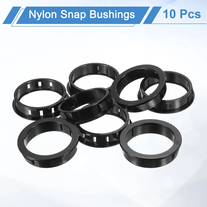 10 Pcs 1-3/4" Mounting Dia Black Round Nylon Snap in Cable Grommet Protector