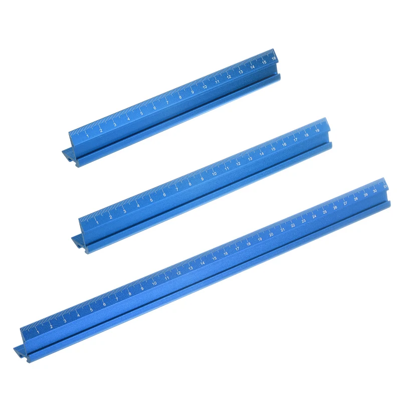 3pcs Woodworking Edge Ruler Set 16/20/30cm 90° V Shaped Straight Ruler, Blue