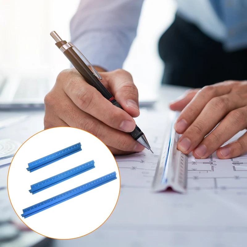 3pcs Woodworking Edge Ruler Set 16/20/30cm 90° V Shaped Straight Ruler, Blue